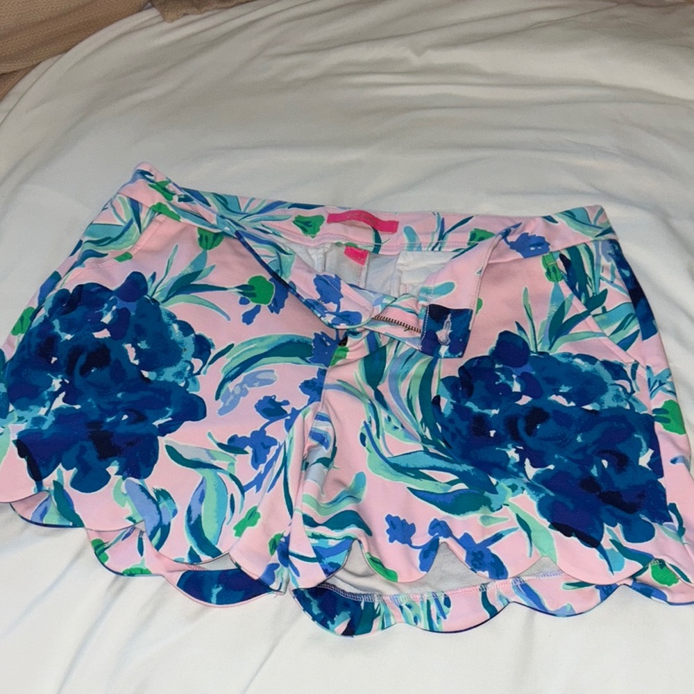 Lilly Pulitzer Pink and Blue Shorts with Vibrant Floral Design
